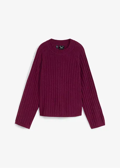 Gerippter Pullover, verkürzt in lila von vorne - bonprix