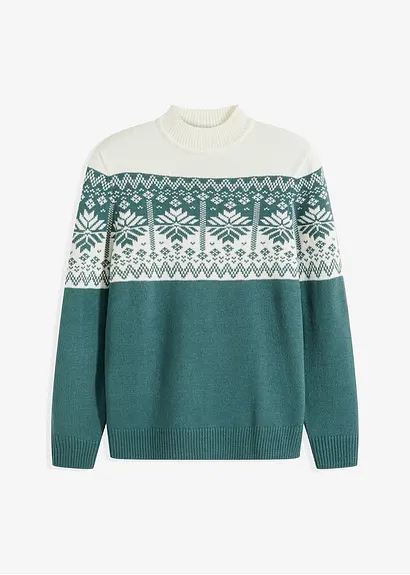 Norweger-Pullover mit Stehkragen in weiß von vorne - bonprix