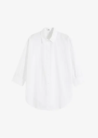 Oversize-Hemd aus Baumwolle mit 3/4 Arm in weiß von vorne - bonprix
