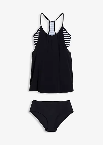 Long Tankini (2-tlg. Set) in schwarz von vorne - bonprix