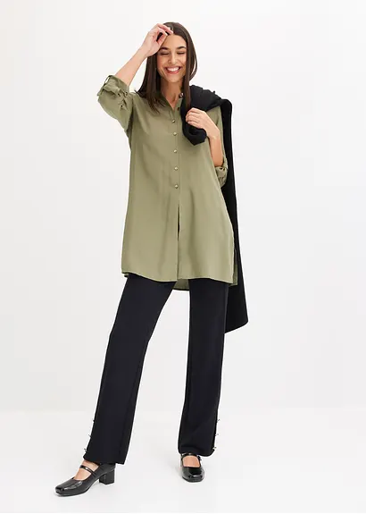 Longstrickjacke mit Viskose in schwarz im Look von vorne (Totalaufnahme) - bonprix