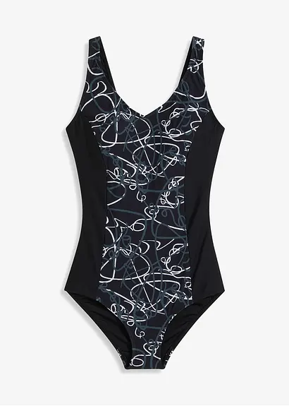 Light Shape-Badeanzug mit V-Ausschnitt in schwarz von vorne - bonprix