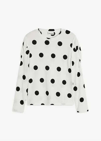 Langarmshirt aus strukturiertem Crêpe in weiß von vorne - bonprix