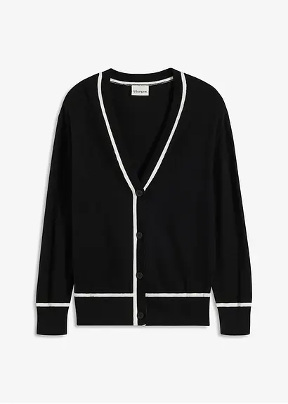 V-Neck Cardigan in schwarz von vorne - bonprix