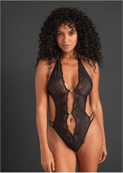Stringbody ouvert in schwarz von vorne (Totalaufnahme) - VENUS