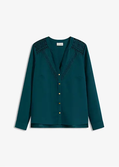 Crêpe-Bluse mit Spitze in grün von vorne - bonprix