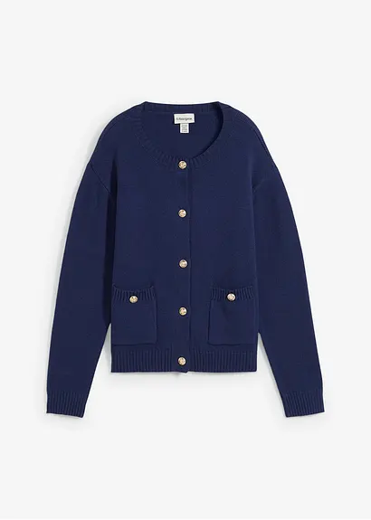 Feinstrickjacke mit Taschen in blau von vorne - bonprix