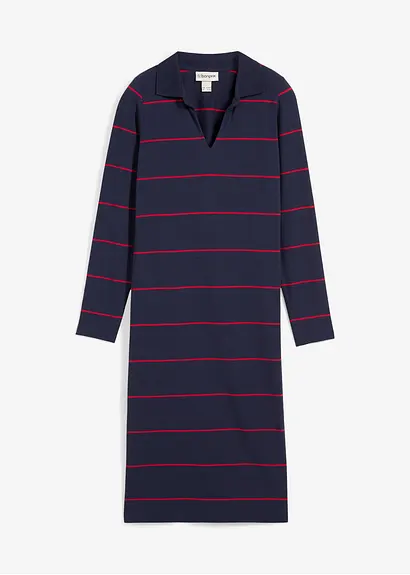 Jerseykleid mit Polokragen mit Bio-Baumwolle in blau von vorne - bonprix