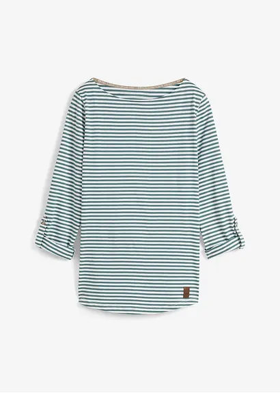 Langarmshirt aus reiner Baumwolle in petrol von vorne - bonprix