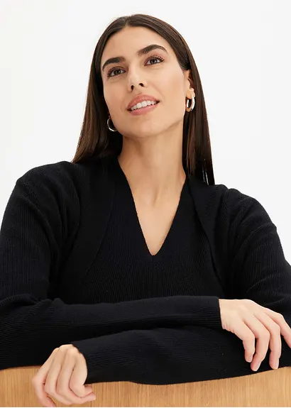Longstrickjacke mit Viskose in schwarz (Detailaufnahme) - bonprix
