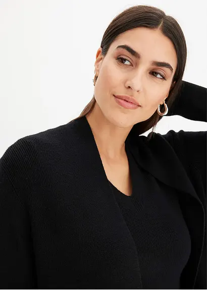 Longstrickjacke mit Viskose in schwarz (Detailaufnahme) - bonprix