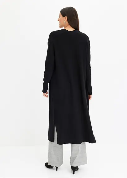 Longstrickjacke mit Viskose in schwarz von hinten (im Anschnitt) - bonprix