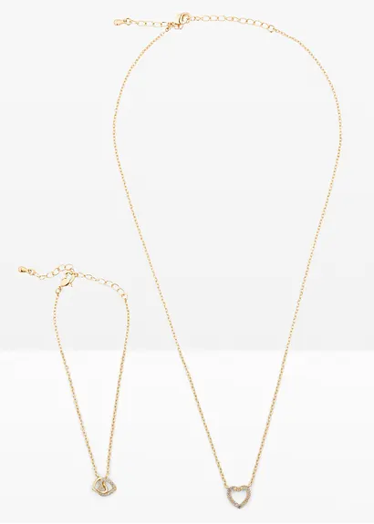 Kette und Armband veredelt mit Glaskristallsteinen (2-tlg. Schmuckset) in gold von vorne - bonprix