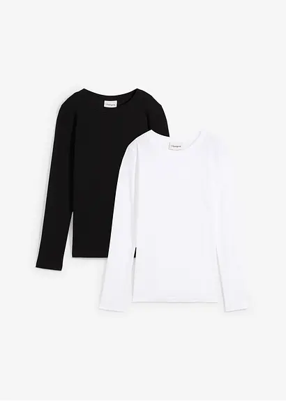 Rippshirt mit reiner Bio-Baumwolle, (2er Pack) in schwarz von vorne - bonprix