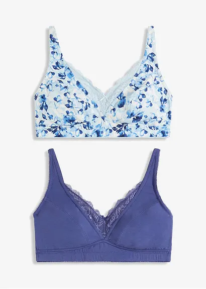 BH ohne Bügel mit Bio-Baumwolle (2er Pack) in blau von vorne - bonprix