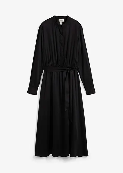 Hemdblusenkleid aus feinem Satin in schwarz von vorne - bonprix