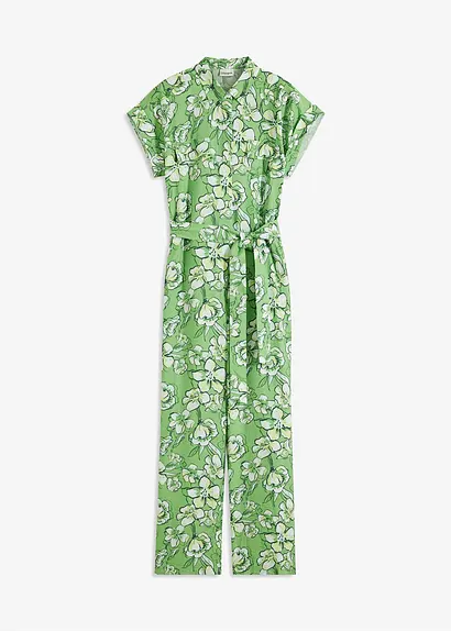 Jumpsuit aus fließendem Viskose-Mix in grün von vorne - bonprix