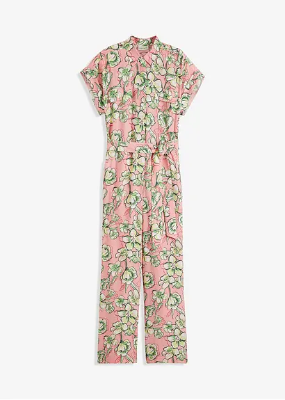 Jumpsuit aus fließendem Viskose-Mix in rosa von vorne - bonprix