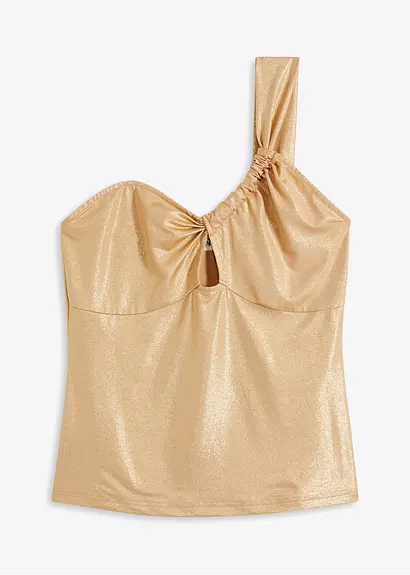 Shirt, Mesh mit Glitzerdetail in gold von vorne - bonprix