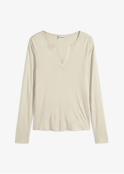 Henleyshirt aus softer Viskose in beige von vorne - bonprix