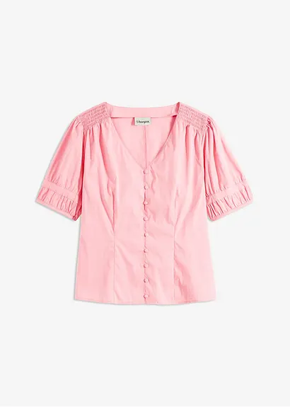 Bluse mit Puffärmeln in rosa von vorne - bonprix