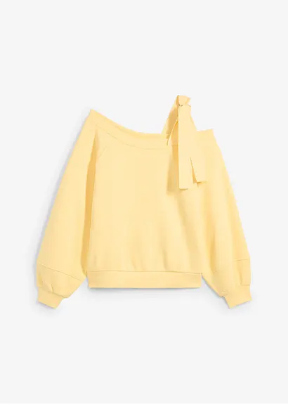 Weites Sweatshirt mit One-Shoulder in gelb von vorne - bonprix