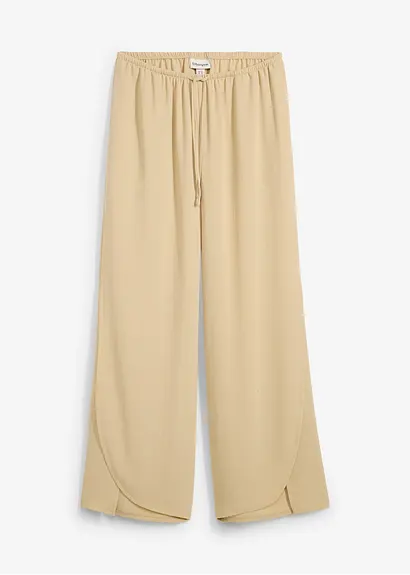 Palazzo-Hose aus strukturiertem Crêpe in beige von vorne - bonprix