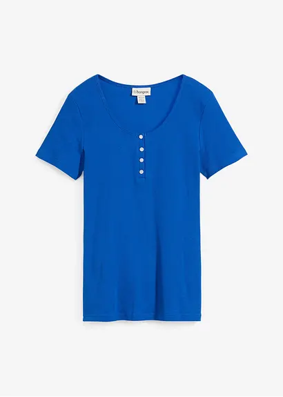 Henleyshirt aus reiner Bio-Baumwolle in blau von vorne - bonprix