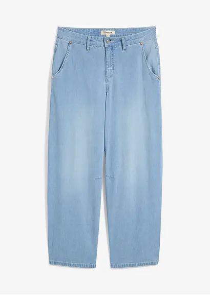 Balloon Jeans Mid Waist Super Soft, cropped in blau von vorne - bonprix