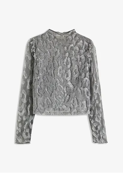 Langarmshirt mit Glitzerdetail in grau von vorne - bonprix