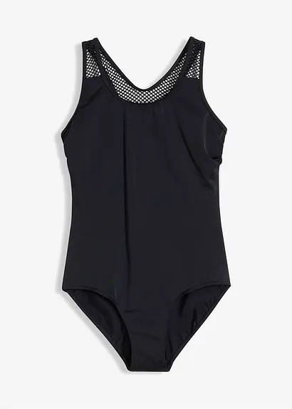 Badeanzug mit transparenten Einsätzen in schwarz von vorne - bonprix