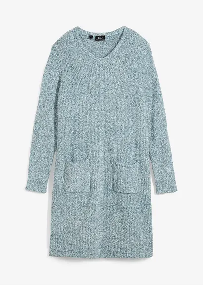 Strickfleecekleid in petrol von vorne - bonprix