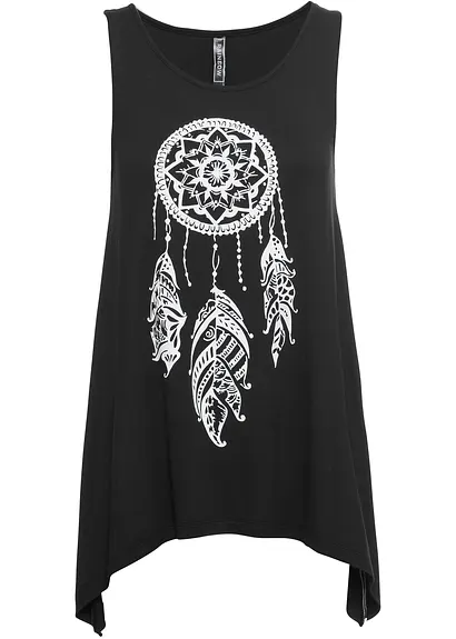 Bedrucktes Long-Top in schwarz von vorne - bonprix