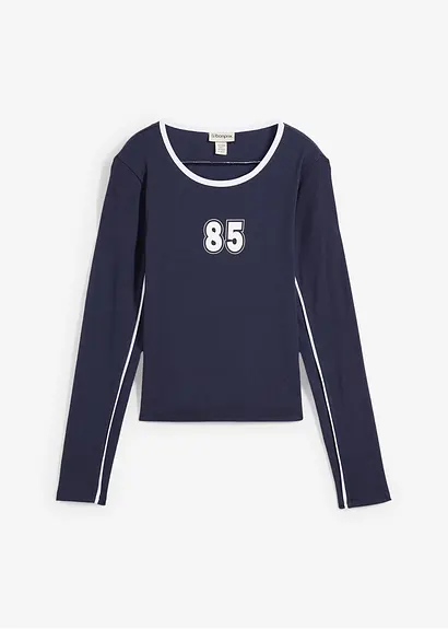 Langarmshirt aus reiner Baumwolle in blau von vorne - bonprix
