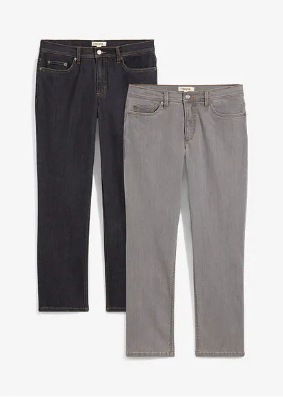 Regular Fit Stretch-Jeans, Straight (2er Pack) in grau von vorne - bonprix