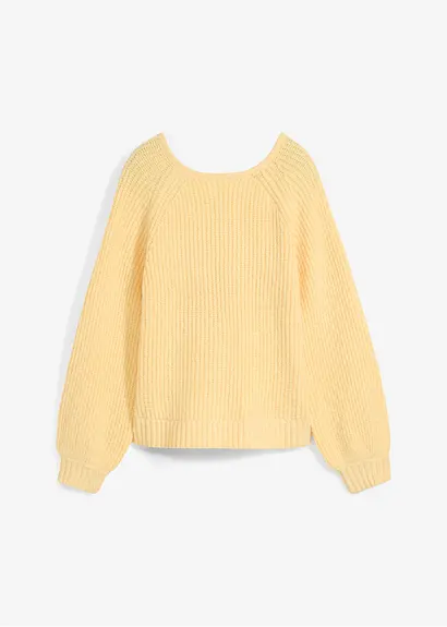 Wendestrickjacke mit Schleifen in gelb von vorne - bonprix