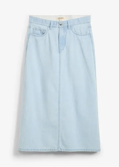 Jeansrock Mid Waist Bequembund, Super Soft in blau von vorne - bonprix