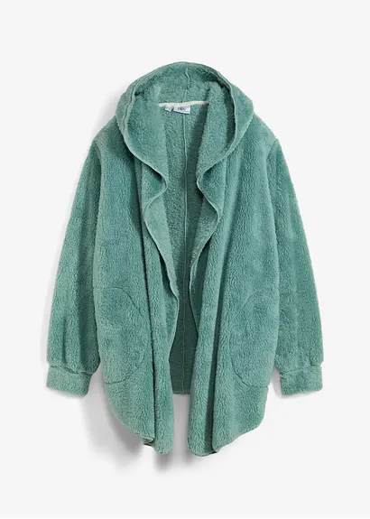Loungewear Kuschel-Fleece Jacke in grün von vorne - bonprix
