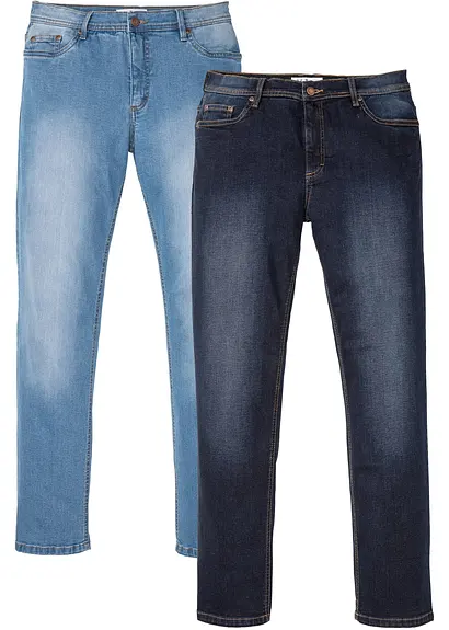 Leichte Regular Fit Stretch-Jeans, Straight (2er Pack) in blau von vorne - bonprix