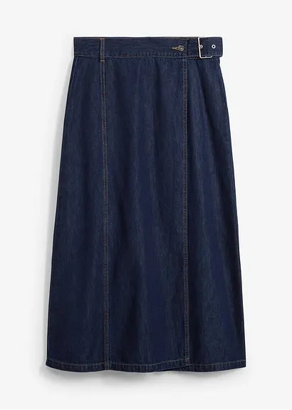 Jeansrock in Wickeloptik, Super Soft in blau von vorne - bonprix