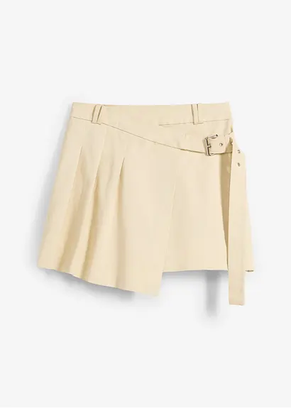 Faltenrock aus elastischem Baumwoll-Mix in beige von vorne - bonprix