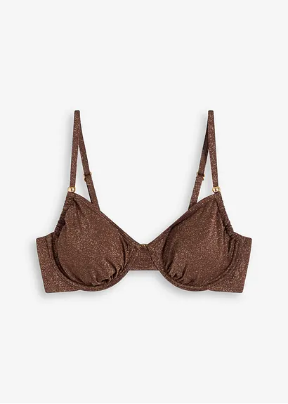 Glitzerndes Bügel-Bikinioberteil in braun von vorne - bonprix