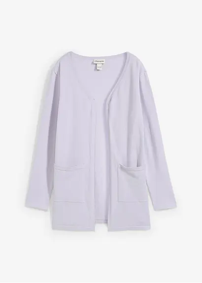 Longstrickjacke mit Taschen in lila von vorne - bonprix