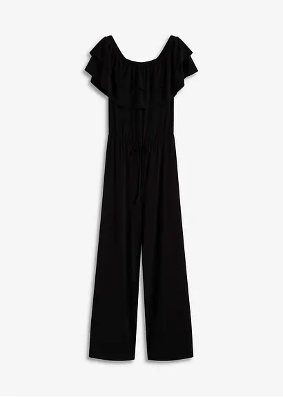Jersey-Jumpsuit in schwarz von vorne - bonprix