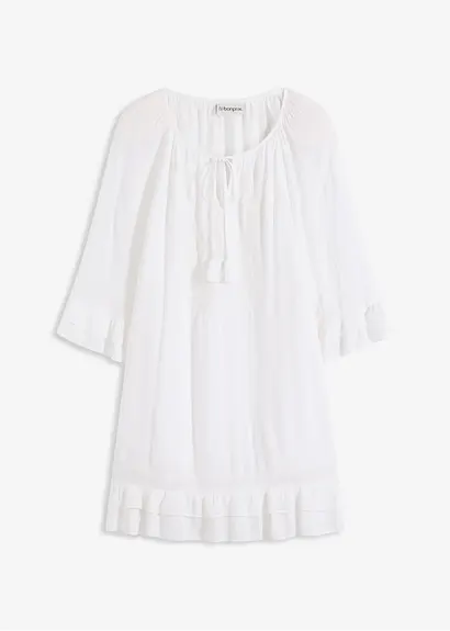 Boho Kleid mit Stickerei in weiß von vorne - bonprix