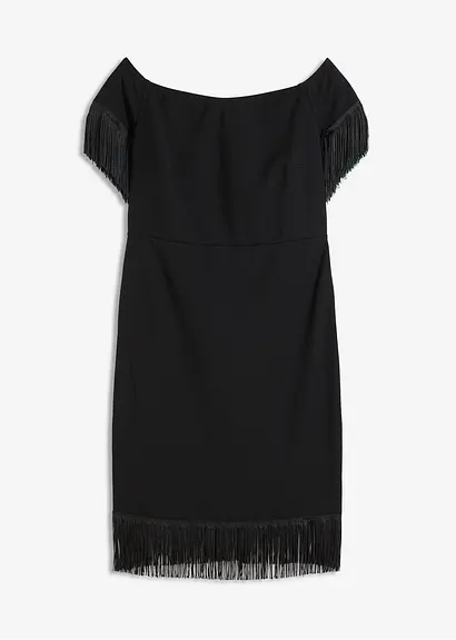 Jerseykleid mit Fransen in schwarz von vorne - bonprix