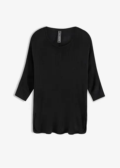Feinstrickpullover mit 3/4 Arm in schwarz von vorne - bonprix