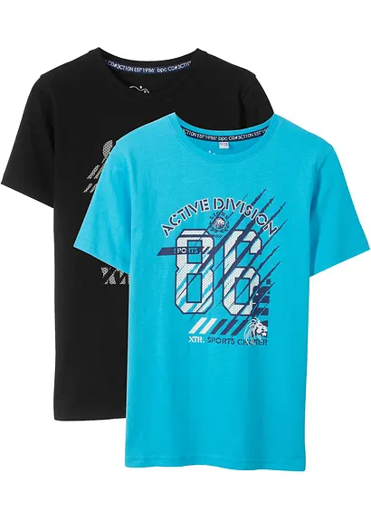 T-Shirt aus reiner Bio-Baumwolle (2er Pack) in schwarz von vorne - bonprix