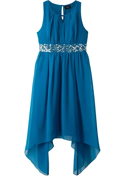Chiffonkleid mit Pailletten in blau von vorne - bonprix