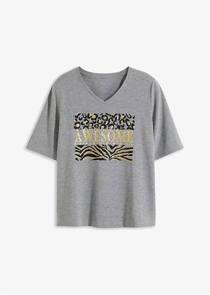 T-Shirt mit Glitzerprint in grau von vorne - bonprix